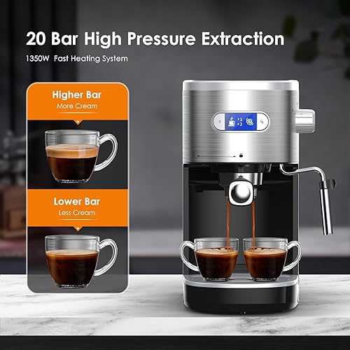 Miniatura 2 de COWSAR Máquina de café expreso de 20 bares, máquina de café expreso semiautomática con espumador de leche, tanque de agua extraíble de 45 onzas para