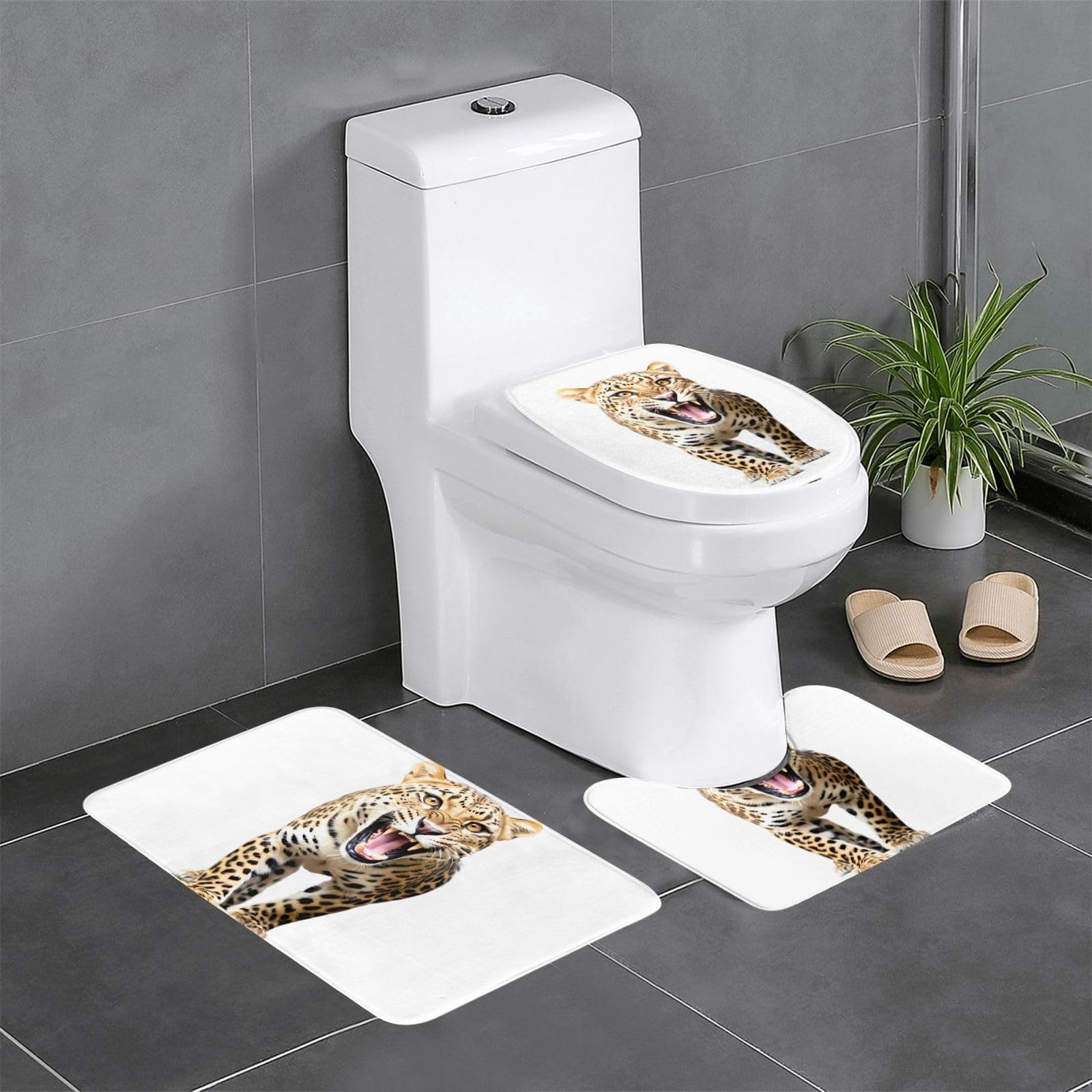 Tapis de salle de bain antidérapant lot de 3 pour toilettes lavabo couvercle