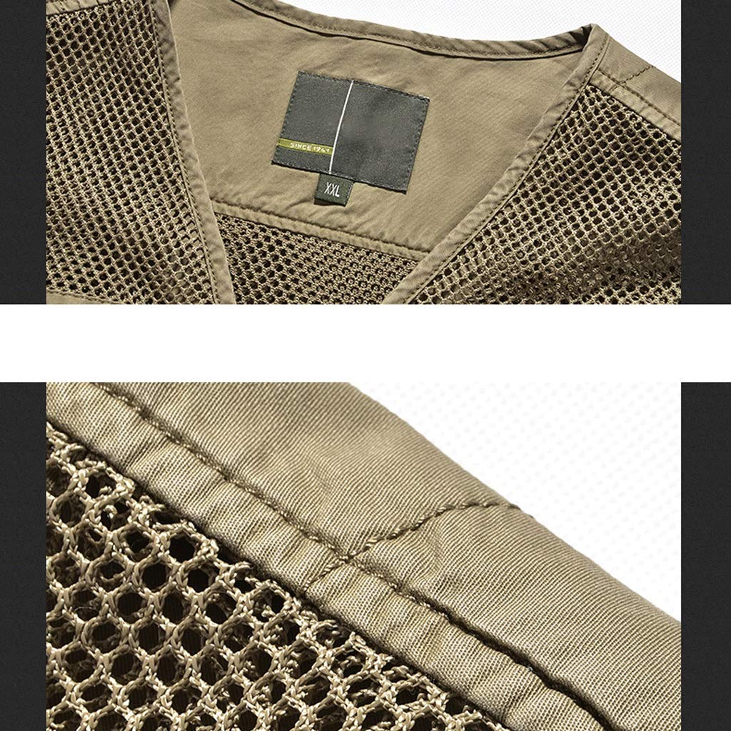 Gilet de Poche Gilet de pêche Photographie Multi-Poche en Plein air Mince Outillage Gilet d'épaule (Color : Khaki, Size : M)