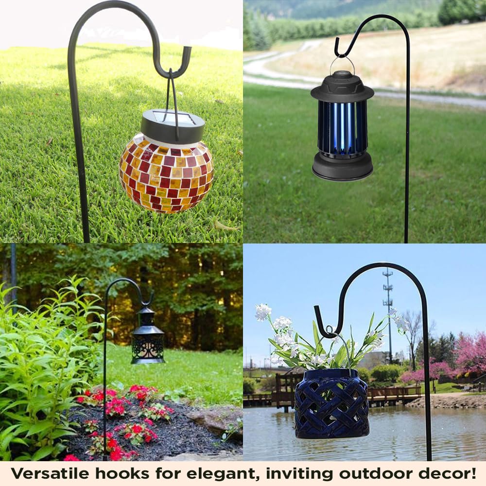 Lot de 4 piquets de Jardin avec Crochets de Berger – Meilleurs piquets de pelouse pour la décoration – Suspendez des bocaux Mason et des Lampes solaires – Décoration extérieure –