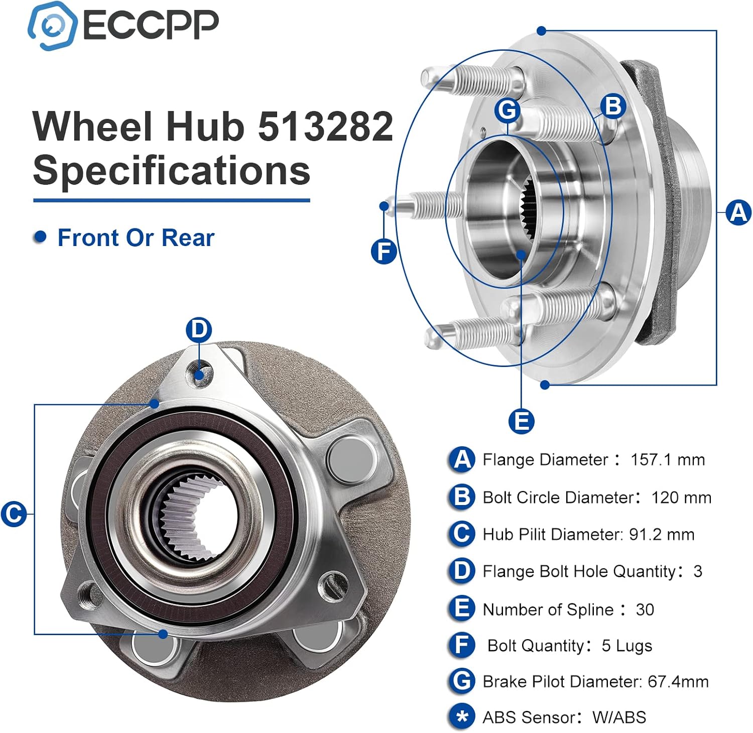 ECCPP Replacement For Pair of 2 New Complete Front Wheel Hub Bearing Assembly 5 Lugs w/ABS For Chevrolet For Cadillac 2010-2013 513282x2