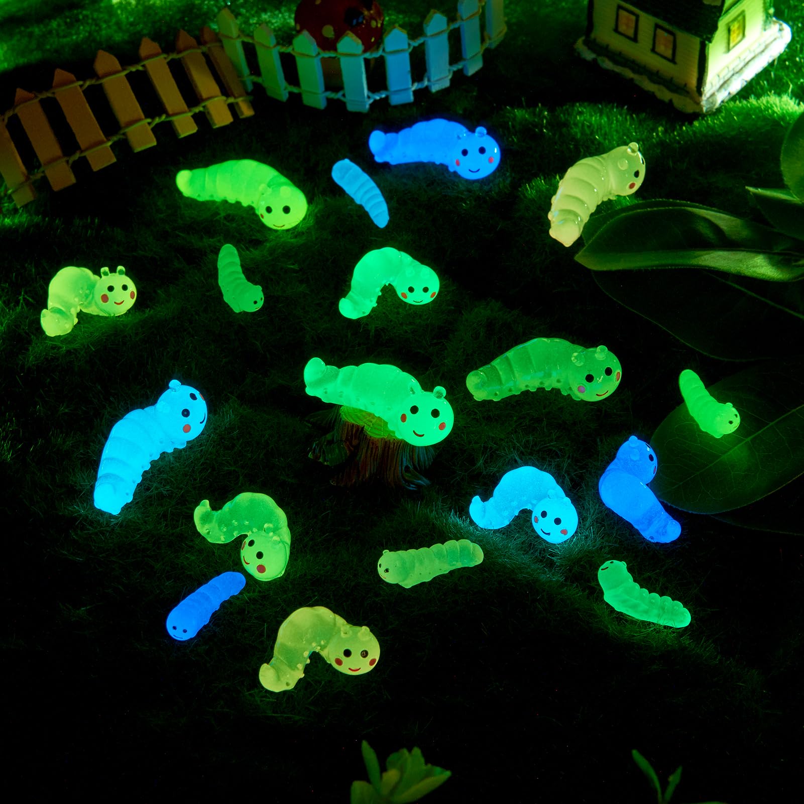 36pcs Glow In The Dark Resin Worm Ornaments - Micro Landscape Garden Decor For DIY Crafts