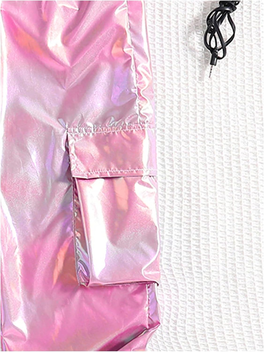 MakeMeChic Girl's Metallic Cargo Pants Jogger Pants Elastic Waist Streetwear Trousers Hip Hop Dance Outfits 8-12 Years - Image 5