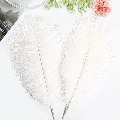 Miniatura 5 de THARAHT Plumas de avestruz blancas, 24 piezas naturales a granel de 10-12 pulgadas 9.8 in-11.8 in para manualidades, bodas, fiestas, centros de