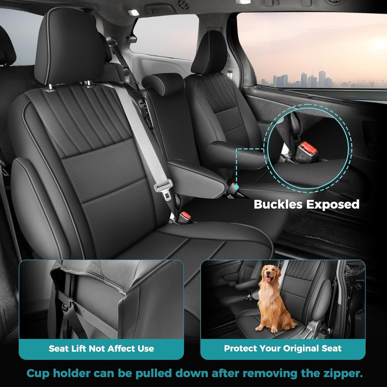 for Toyota Sienna 2015-2020 Three Row 8 Seat Covers Full Set, Custom Fit Sienna LE,XLE, SE,XLE Premium Faux Leather Car Seat Protector Full Coverage Seat Protector(Black)