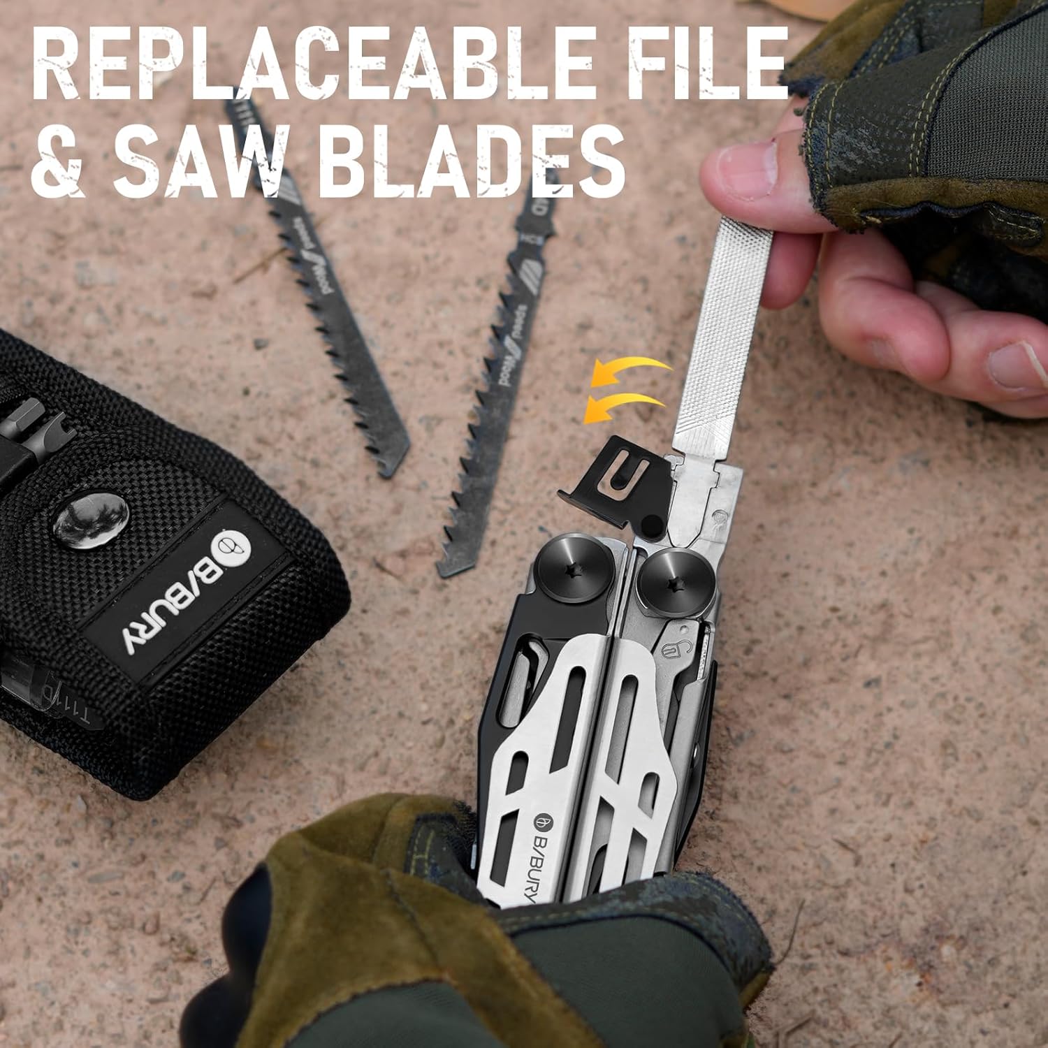 BIBURY Multitool Pliers Pro BI2045, Foldable Multitools with Replaceable Wire Cutters and Saw, Stainless Steel Multi Tool w/Upgraded Scissors and Screwdriver Set, Ideal for Camping, Hiking, Survival