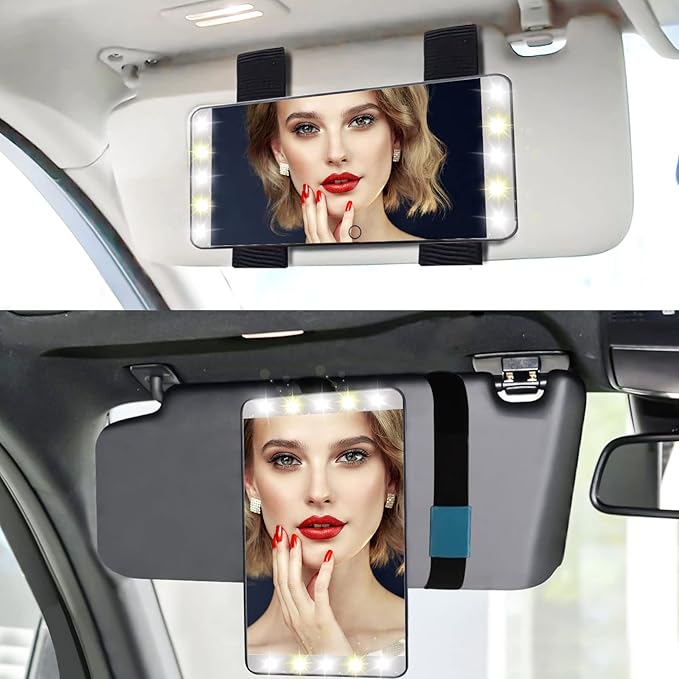 Car Visor Vanity Mirror with Lights, 90° Rotating Lighted