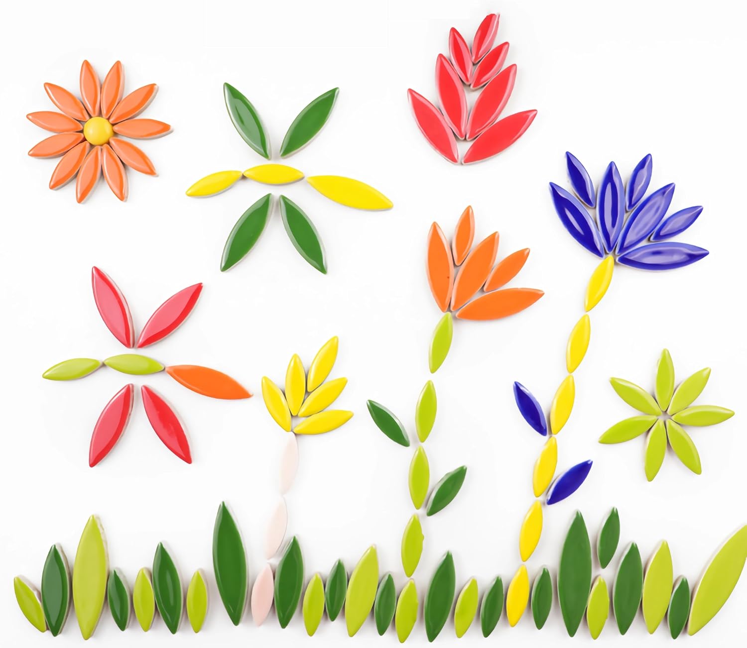 200g Ceramic Mosaic DIY Set Colorful Petal Ceramics Leafy Vein Mosaic Tiles Craft Materials Mosaic Art Materials - Green Mix