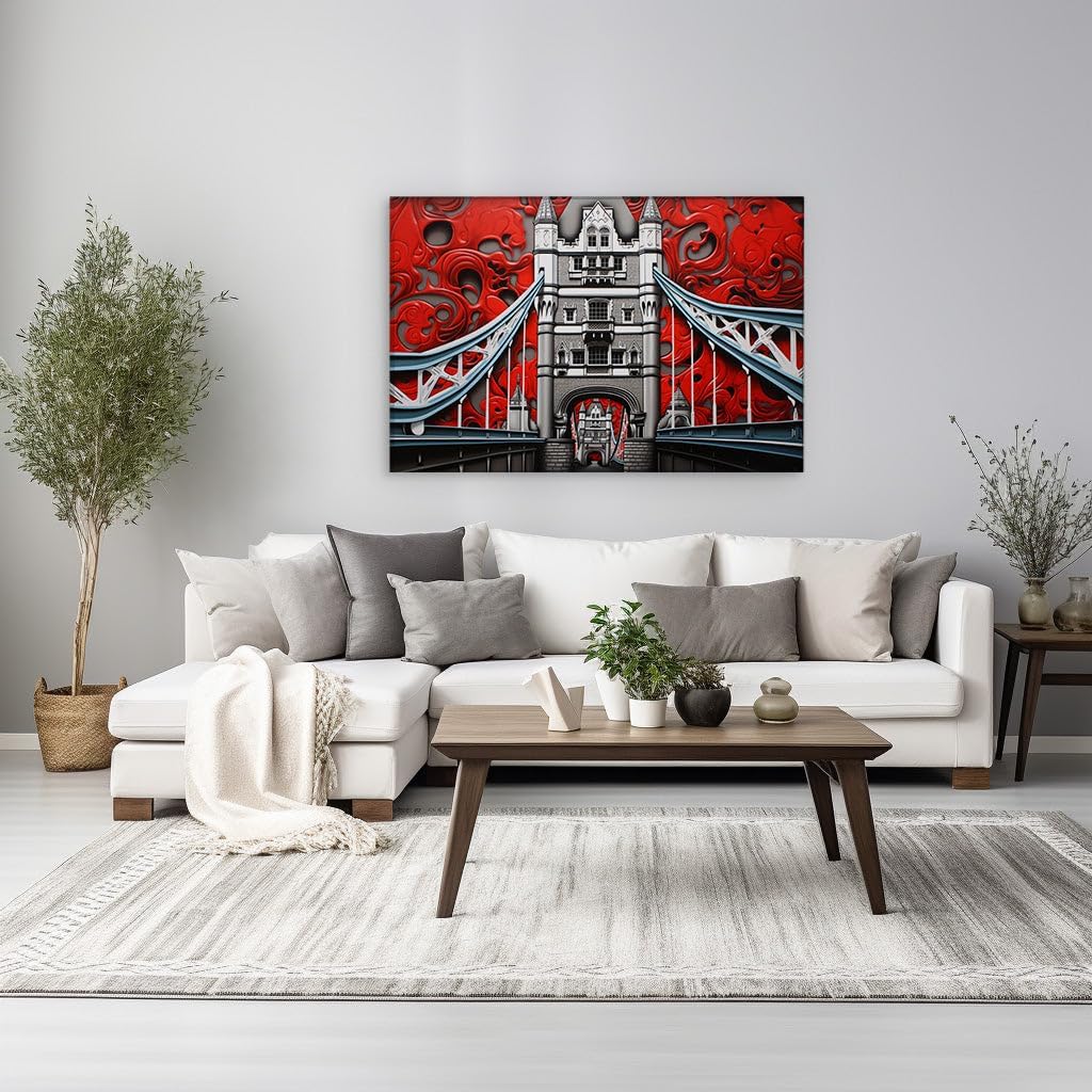 Canvas for Living room. Whispers of the Thames - A Surrealist Take on London's Tower Bridge, 27 x 18 inch Canvas Wall Art - Modern Home Decor - 69x46 cm (27x18 inch)