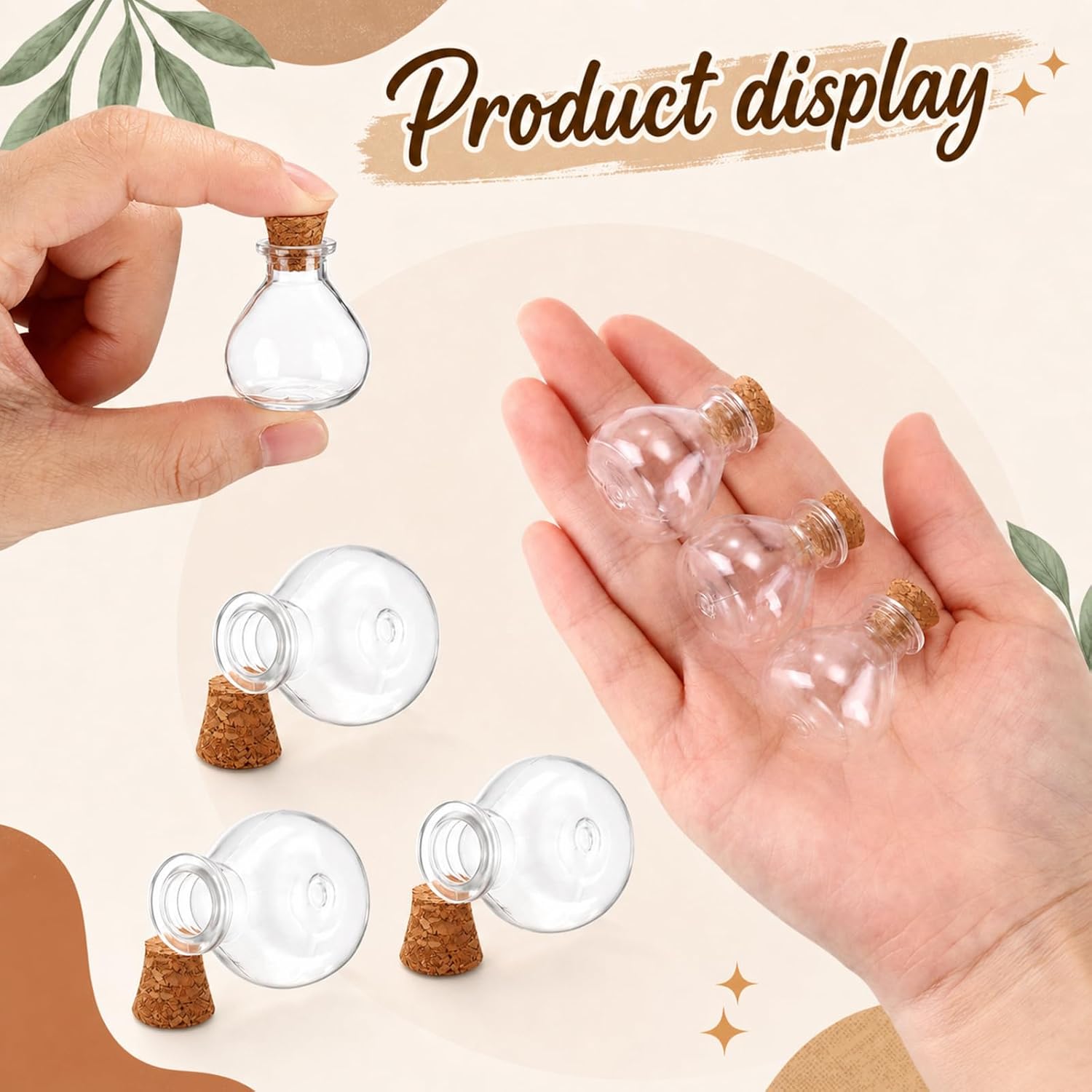 Bokon 25 Packs 1 oz Mini Plastic Bottles with Cork, Bulbous
