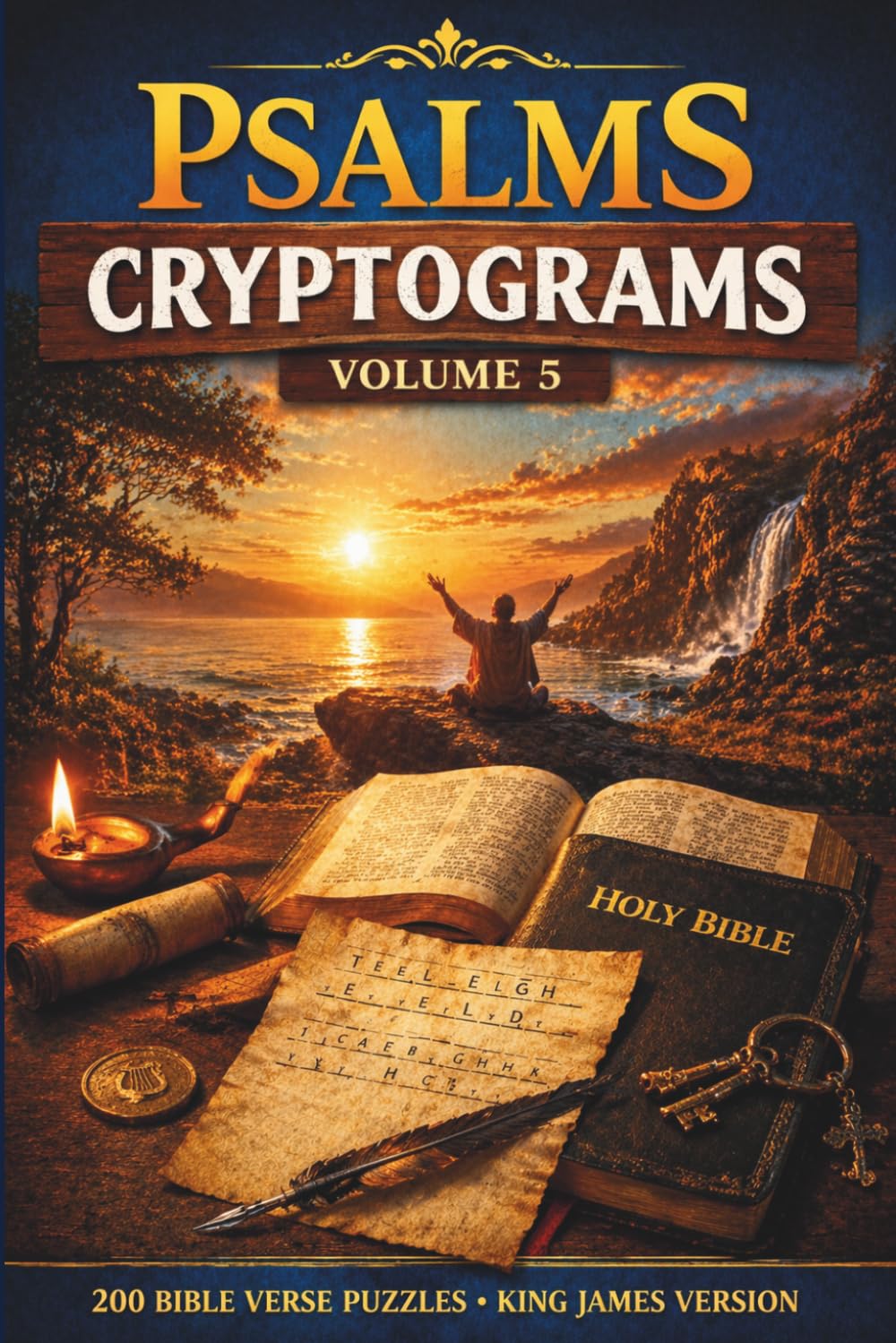 The Divine Puzzles: Psalms Cryptograms Vol. 5: 200 KJV Bible Verse Puzzles; A Randomized Collection of King James Version Scripture Cryptograms for Continued Worship and Mental Rest
