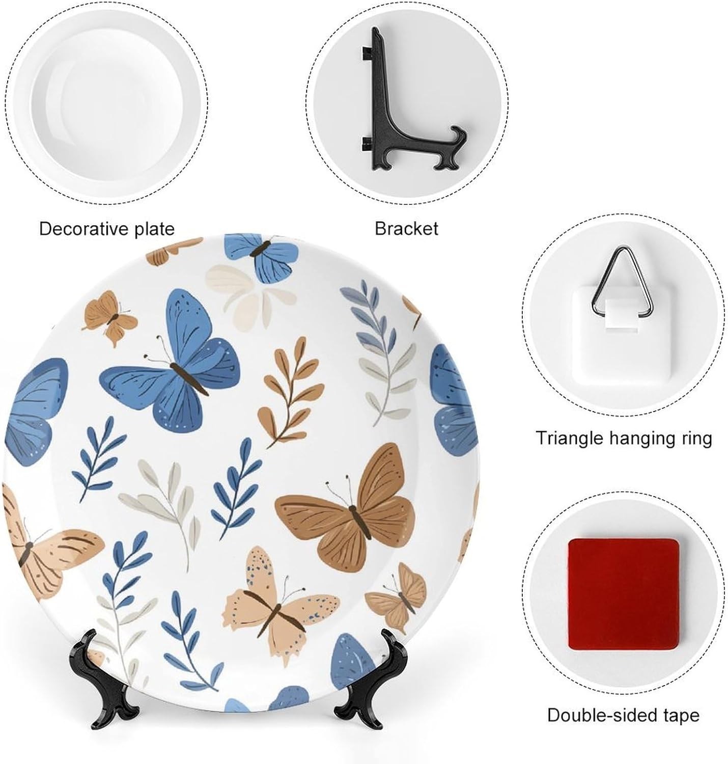 Butterflies Bone China Decorative Plate with Stand Home Dessert Plates Gift for Men Women 6inch
