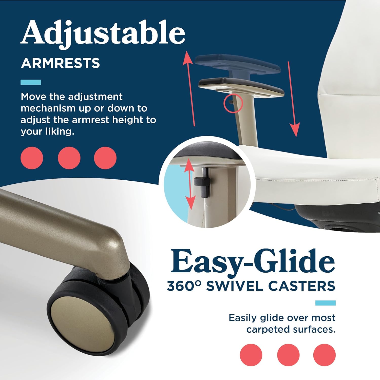 Close-up of the easy-glide 360 degree swivel casters on the La-Z-Boy Baylor chair