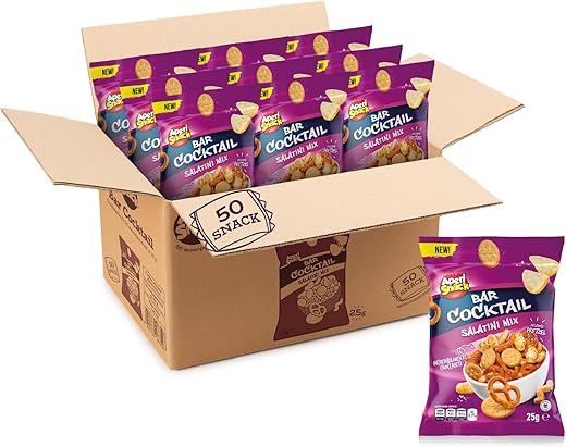 Aperisnack® AP04.006.11 Box of 50 Pieces – Bar Cocktail Snakes for Aperitifs 50 Pieces Single Portion Box 25 g Savoury Snacks and Snacks Ideal for Aperitifs and Your Parties