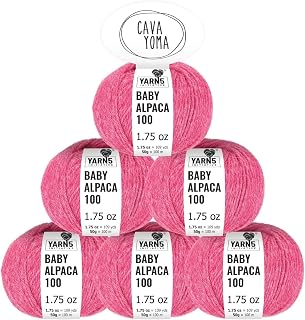 100% Baby Alpaca Yarn Light Worsted in 35+ Colors (Itch-Free) #3 DK Weight Yarn for Knitting & Crocheting Set of 6 Skeins (300g, 10,5oz) Hand Selected Quality from Peru - Bubblegum Pink
