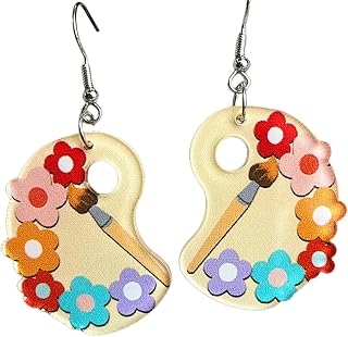 Colorful Paint Palette Brush Book Shape Teacher Student School Resin Acrylic Dangle Earrings for Women Girls Jewelry