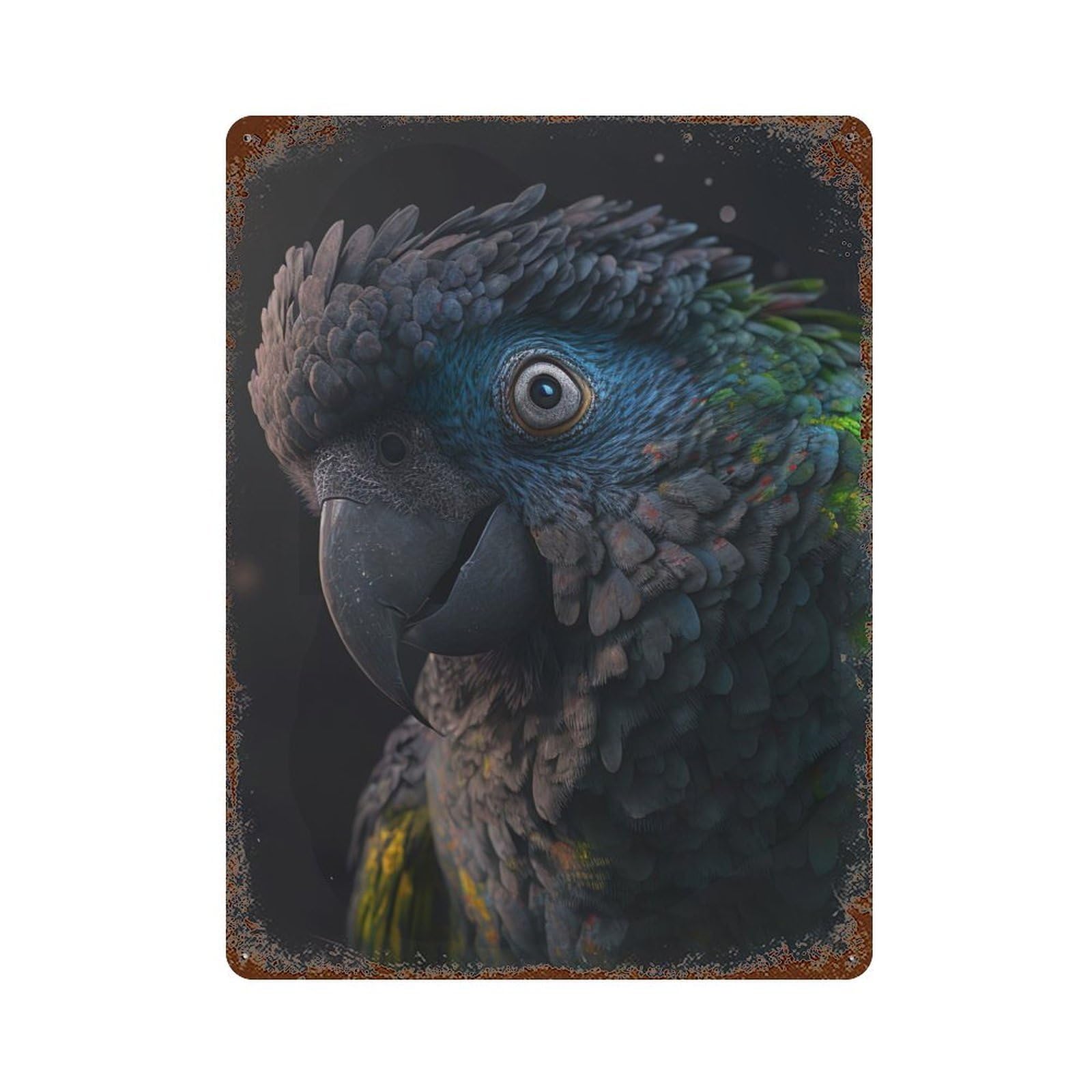 Garage Style Senegal Parrot Aged Metal Wall Plaque 15.7"x11.8", Vintage Wall Decor for Bar And Workshop