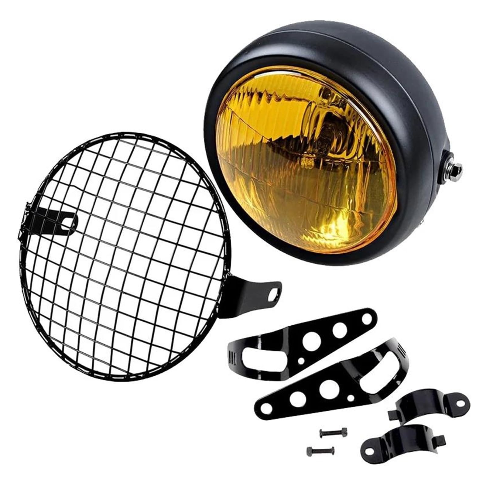 Phare moto rétro ambre 6.5" avec support led et grille pour moto café racer vintage
