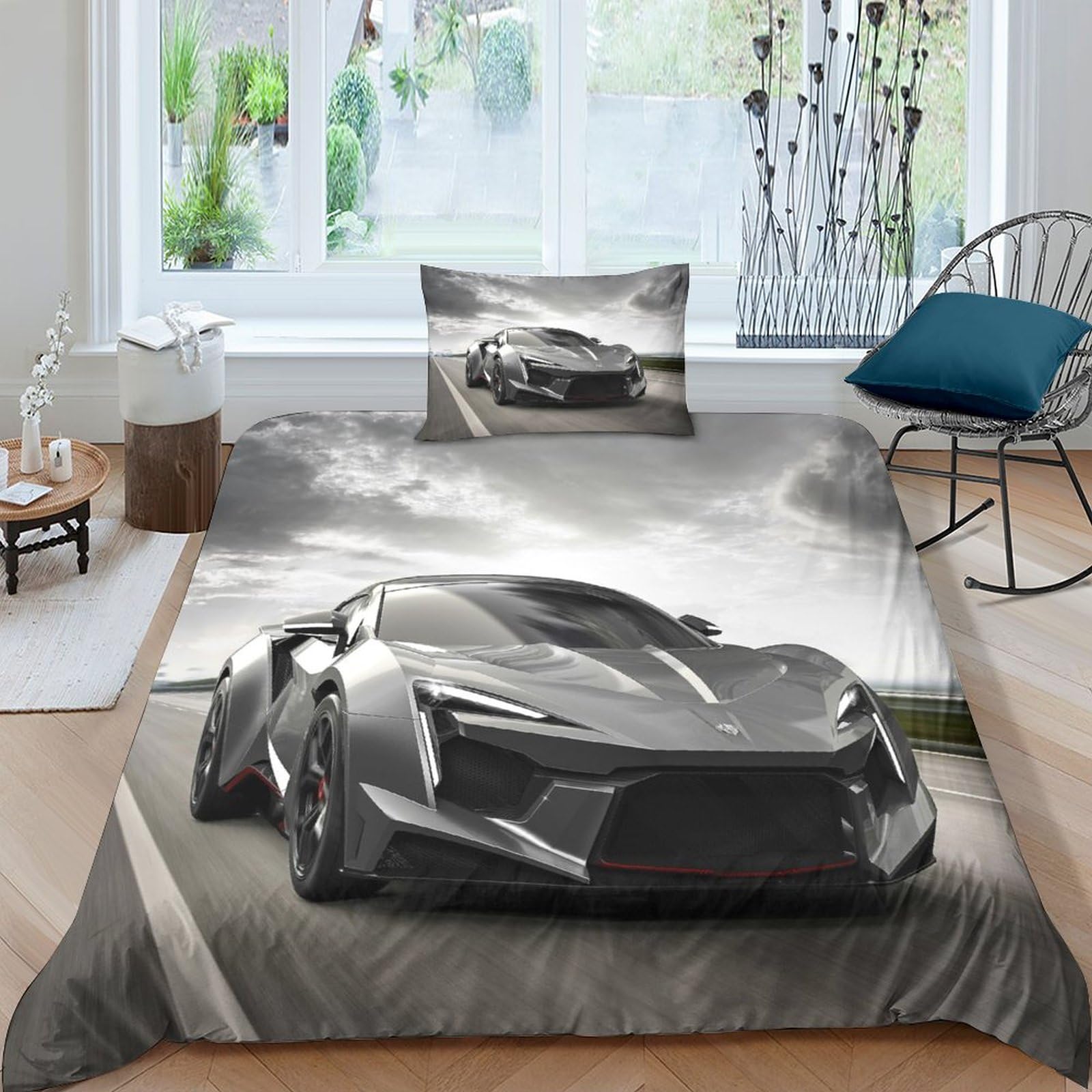 Bardys Style-5 Super Car Duvet Cover Set For Childrens And Adults 3D Printed Bedding Set Sports Car Comforter Cover Soft Microfiber With Zipper Quilt Cover With Pillowcaser Single（135X200cm）