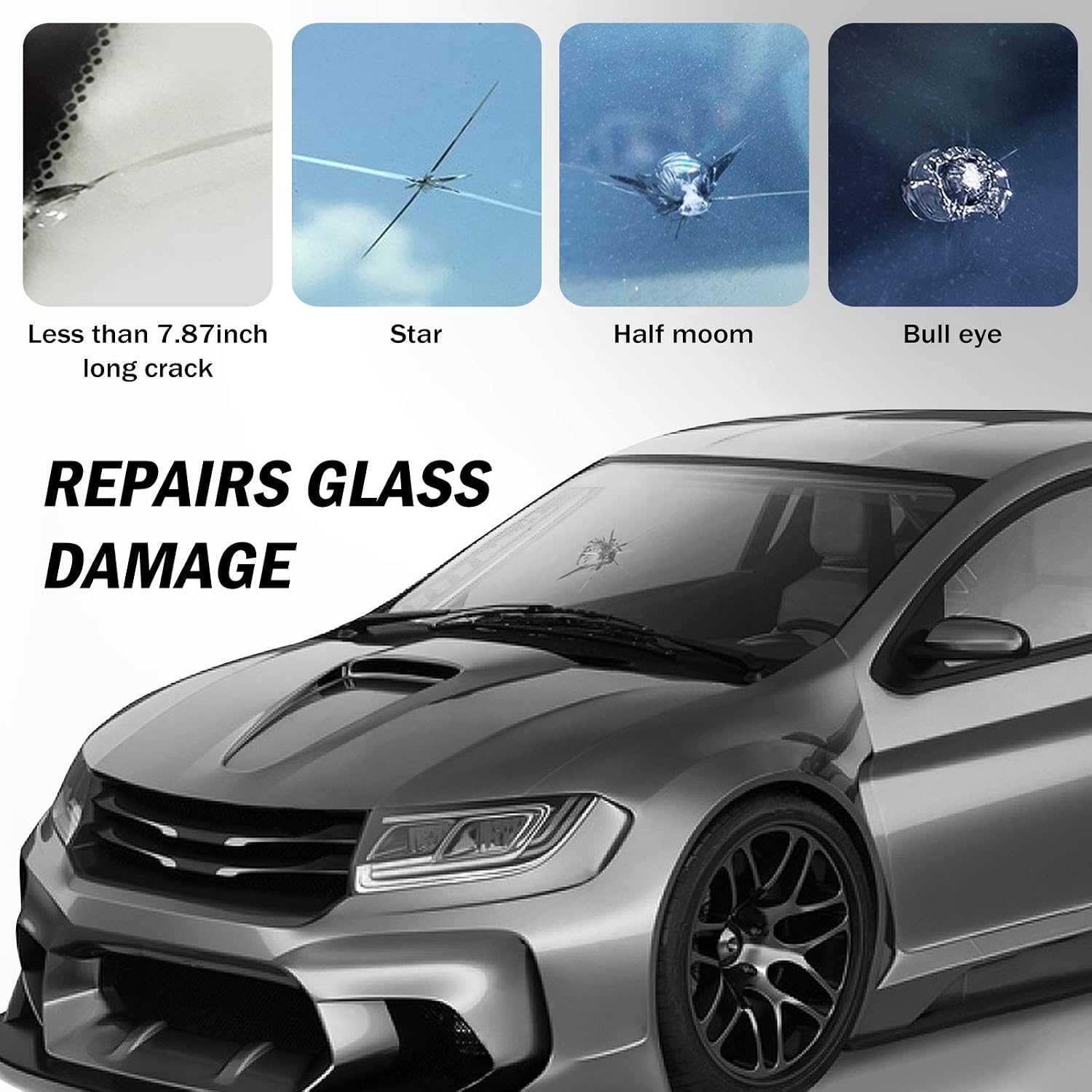 zeBrush Windshield Repair Kit, Car Windshield Repair Resins Tools for Chips and Cracks, Bulls-Eye, Star-Shaped and Half-Moon Cracks 4 Bottles