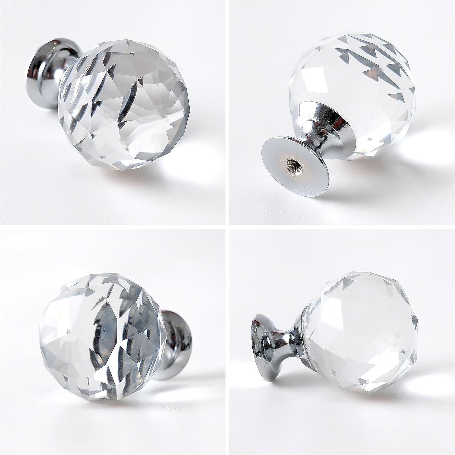 20x Clear Crystal Glass Door Knobs Round Diamond Wardrobe Doorknob Ball-Shape Drawer Wardrobe Pull Knob Diamond Shaped Handles for Cupboard Cabinet Dresser in Bathroom Kitchen Office ect