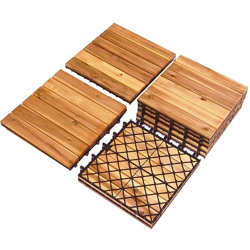 Miniatura 1 de Giantex 10 baldosas entrelazadas para terraza de patio, 31 x 31 cm, baldosas de madera de acacia, pavimentadoras de suelo compuesto de madera de 3