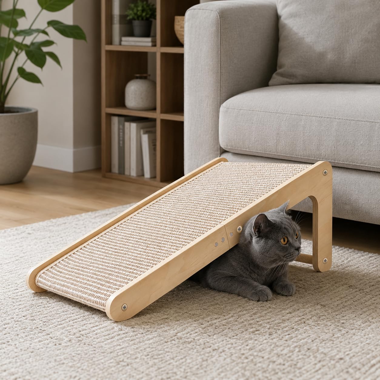 Rascador para gatos, 69 cm de alto, en forma de L, de doble uso, almohadillas para rascar para gatos, columna rascadora de madera maciza y sisal natural con hierba gatera para todos los gatos