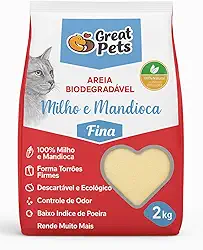 Great Pets Areia Biodegradável para Gatos, Milho e Mandioca, Fina, 2kg