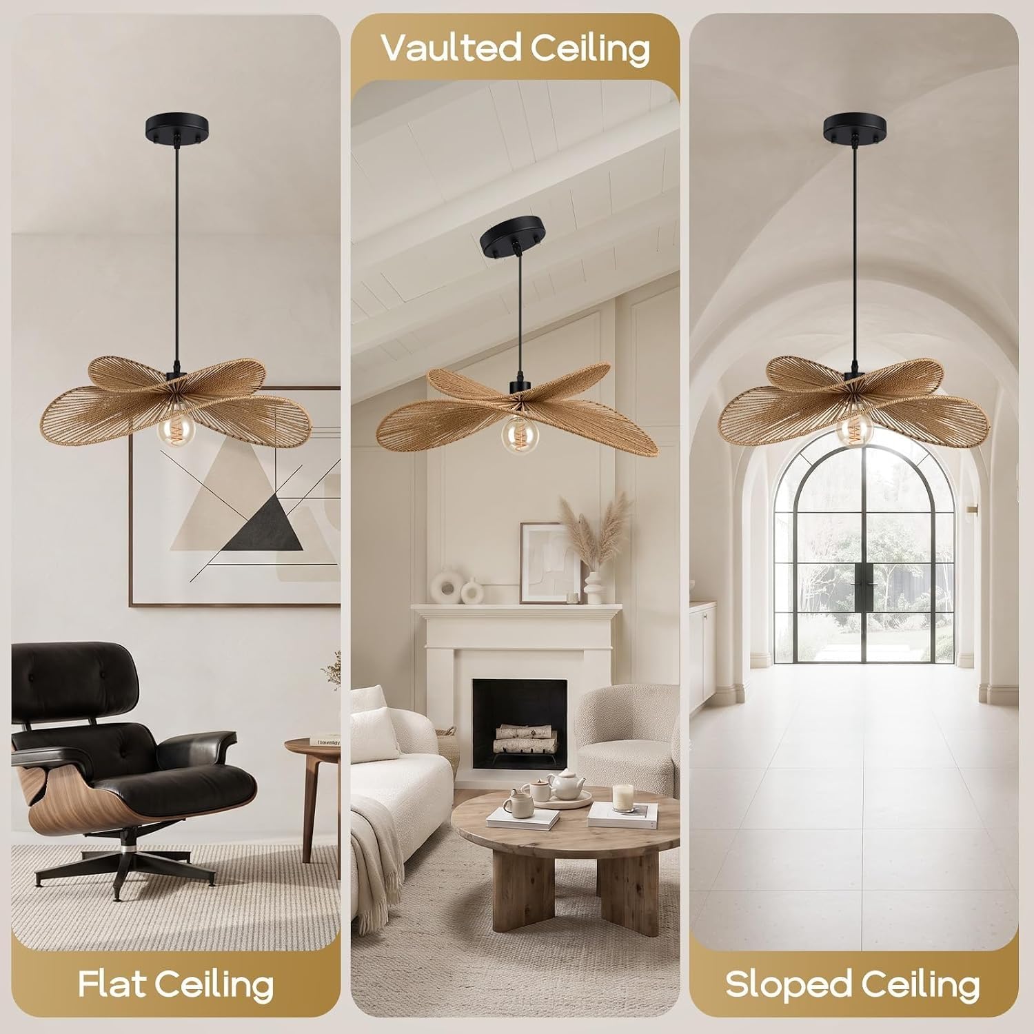 60cm Große Pendelleuchte Boho Rattan Hängeleuchte Handgeflochtene Hängelampe Im Küstenstil Aus Korbgeflecht Pendellampe Mit Natürlichen Wellen Und Zweilagigem Design Für Wohnzimmer Schlafzimmer