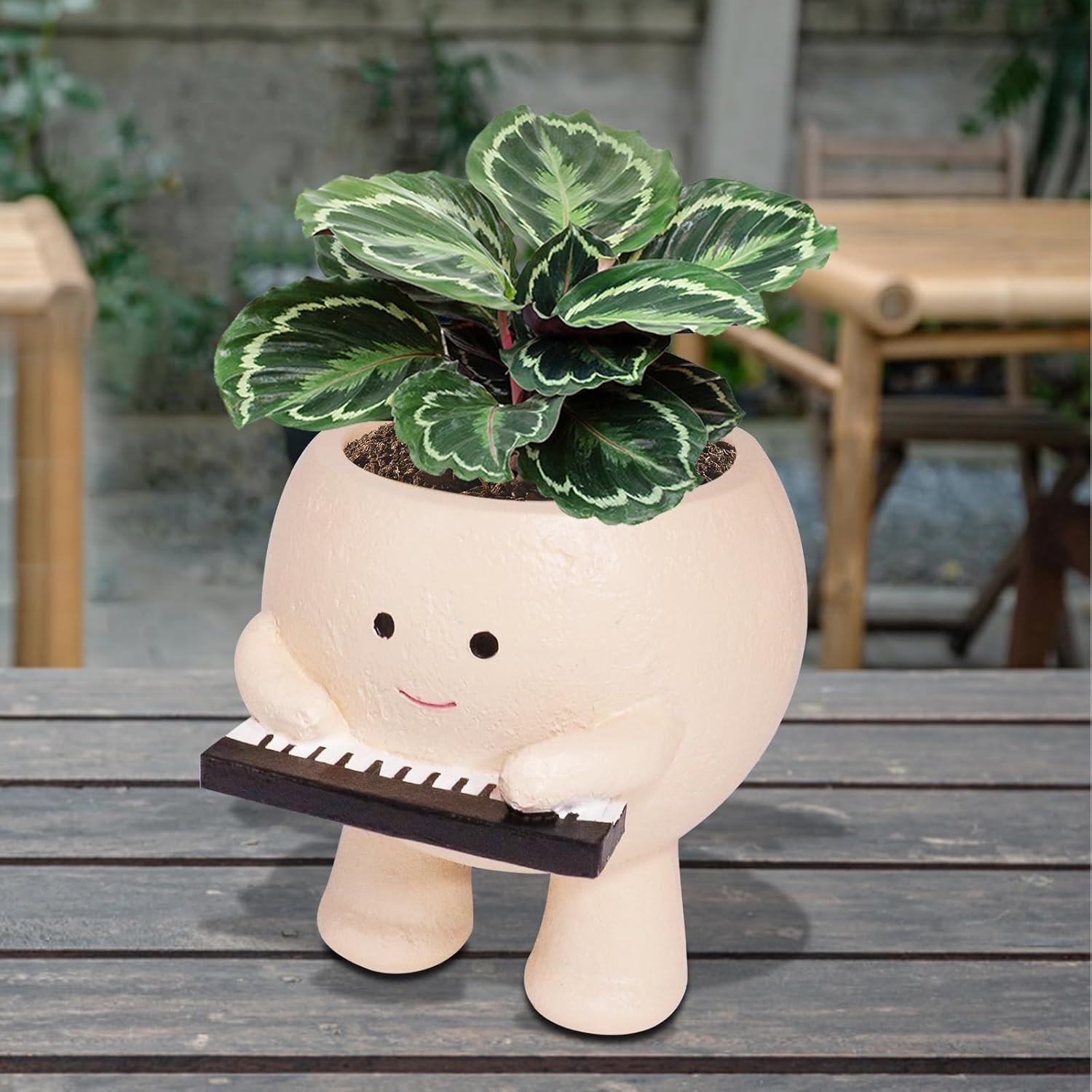 Cute Face Planter Pot with Drainage Hole Smily Resin Head Planters for String of Pearls Plant Live Unique Piano Succulent Pots for Indoor Outdoor Plants Gift IdeaI for Birthday Christmas