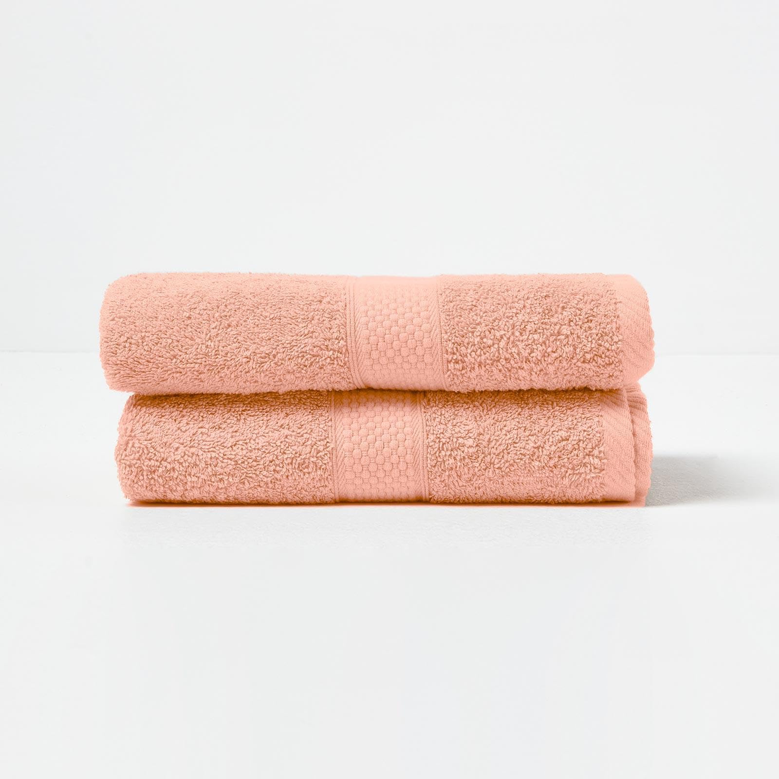 HOMESCAPES Peach Turkish Cotton Set of 2 Hand Towels Super Soft Thick & Absorbent 500 GSM Towel Heavy Weight for everyday Luxury