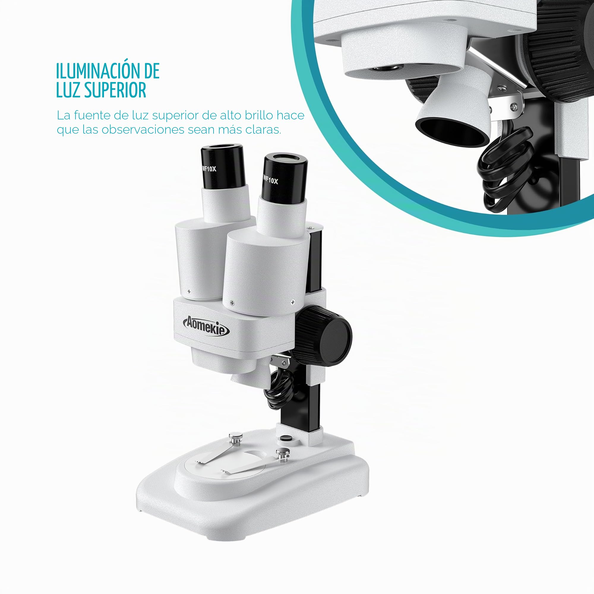 Aomekie Microscopio Estéreo 20X & 50X, Binocular de Aumento con Rodajas de Vidrio y Muestras de Minerales, para Estudiantes y Adultos