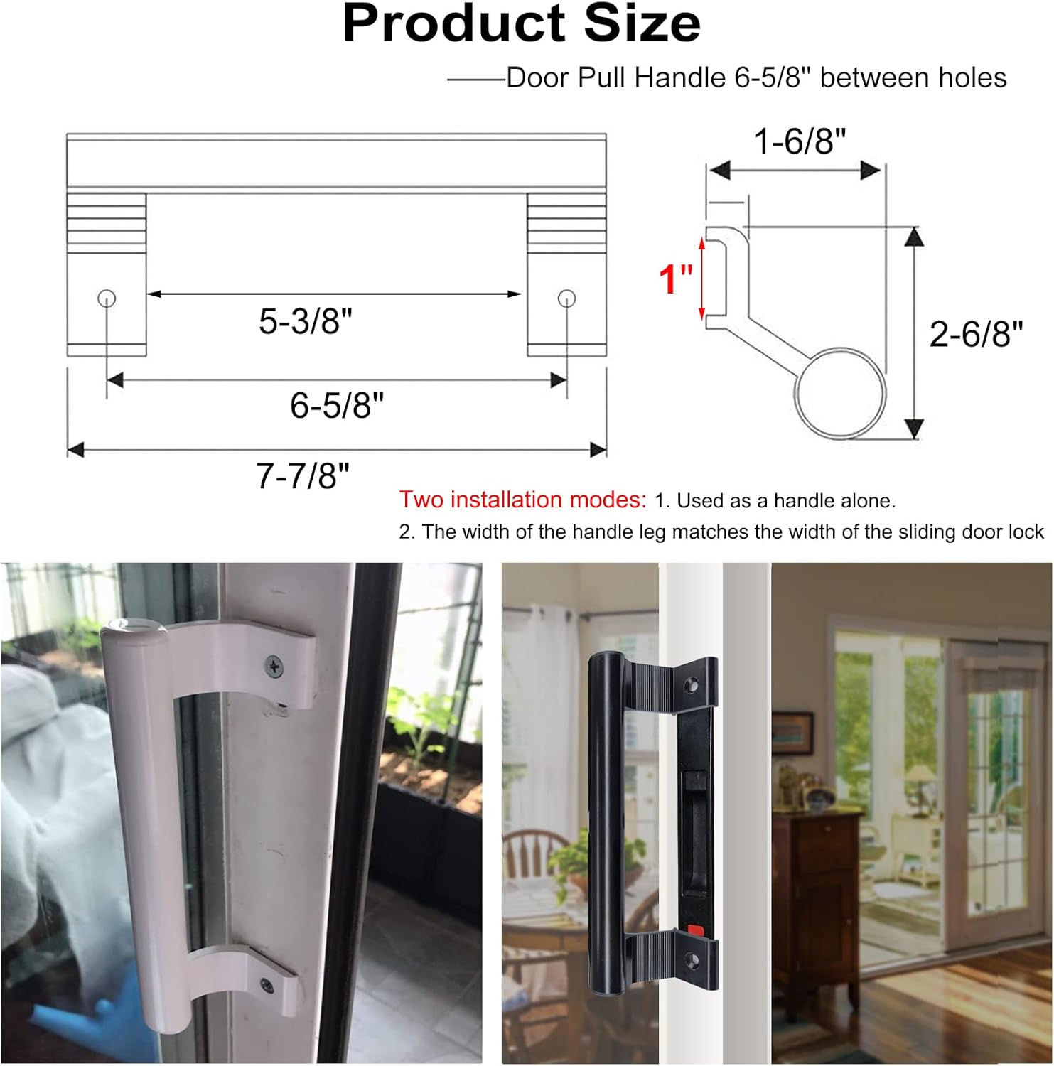 Aluminum Sliding Door Handle - 8" Glass Door Pull Fits 6-5/8" Mounting Holes - Perfect for Patio Doors (Black)