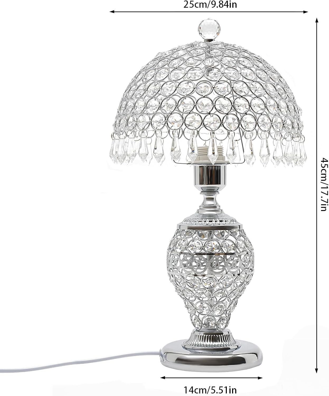 Crystal Table Lamp Mermaid Crystal Desk Lamp Nightstand Lamps Double Button Switch Silver E27 Bulbs Not Included for Bedroom Living Room