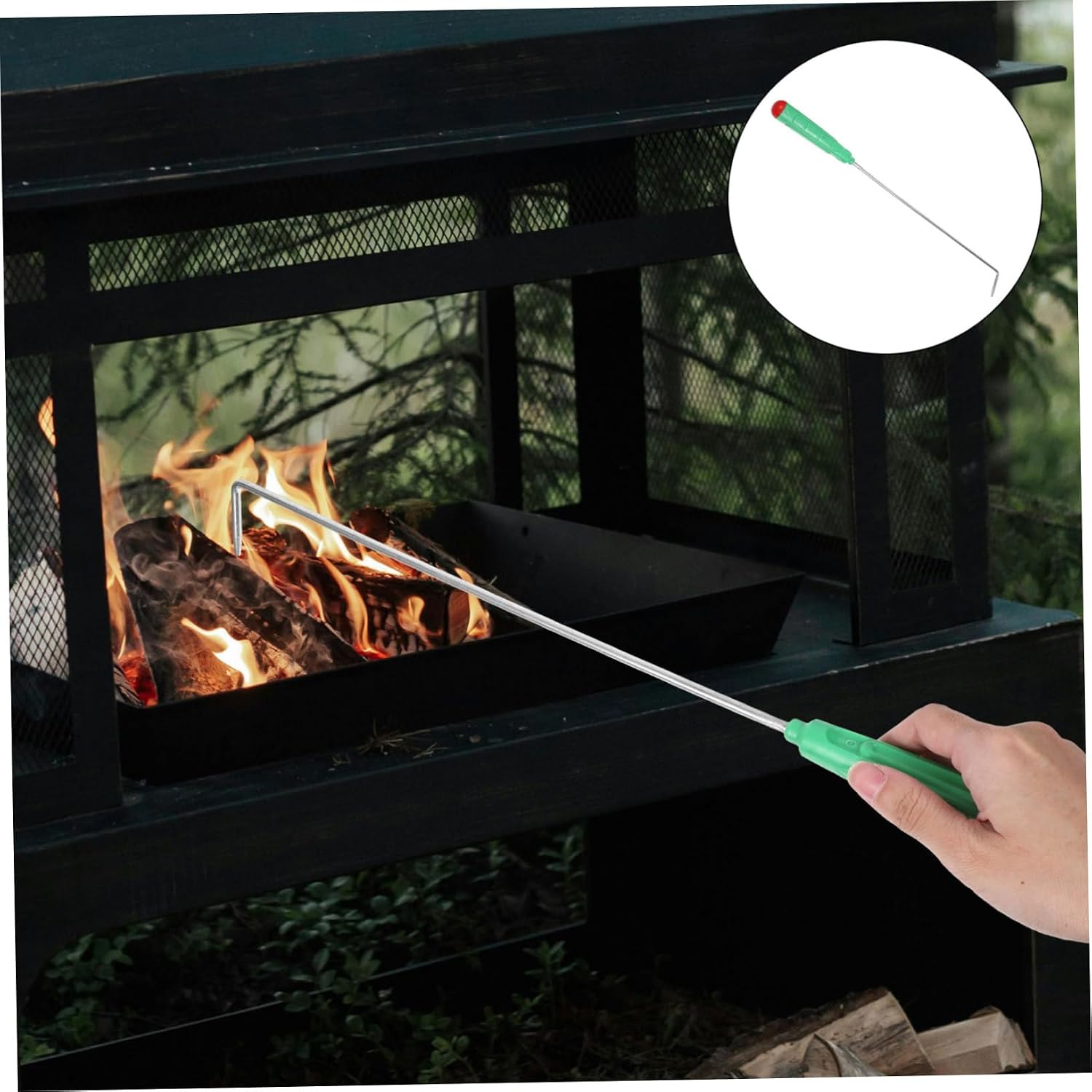 SUPVOX Multi Purpose Fire Hook for Fire Pit and Fireplace Durable Fire Poker Stick with Ergonomic Handle for BBQ and Firewood Management