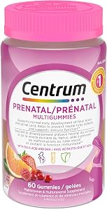 Prenatal Centrum Multigummies with DHA and Folic Acid, Postpartum Multivitamin and Mineral Supplement, 60 counts, 30-day supply.