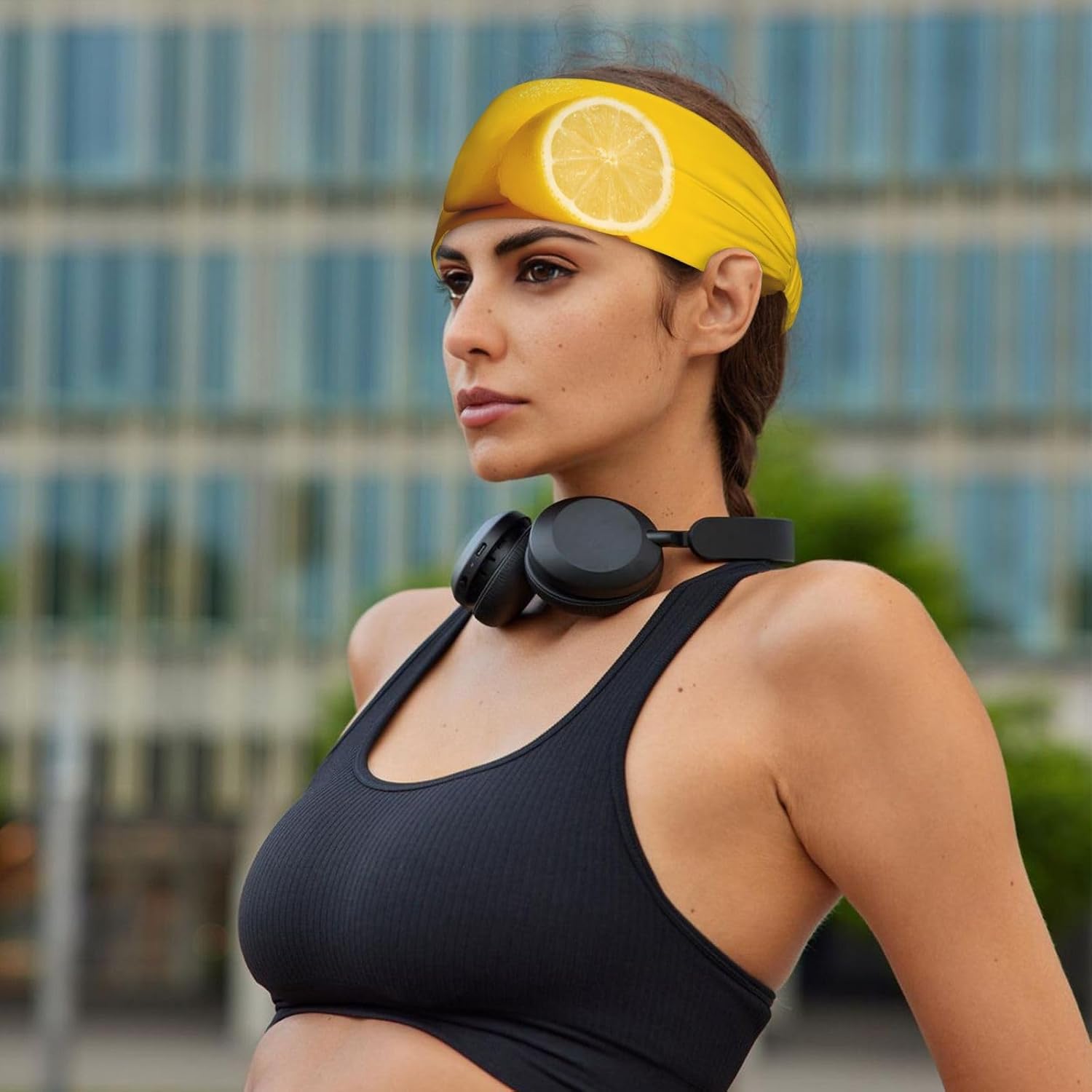 Elastic Sports Headband Hairband WHJSHOP Fresh Lemon Yellow Picture Athletic Band for Women, Men