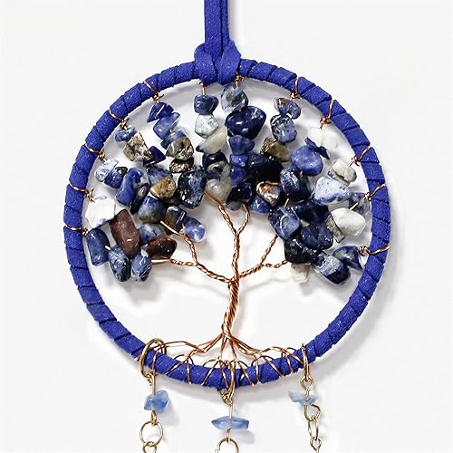 Miniatura 4 de LOMOHOO Atrapasueños con colgante de espejo retrovisor para automóvil con cuentas de cristal, árbol de la vida, pequeños atrapasueños para espejo