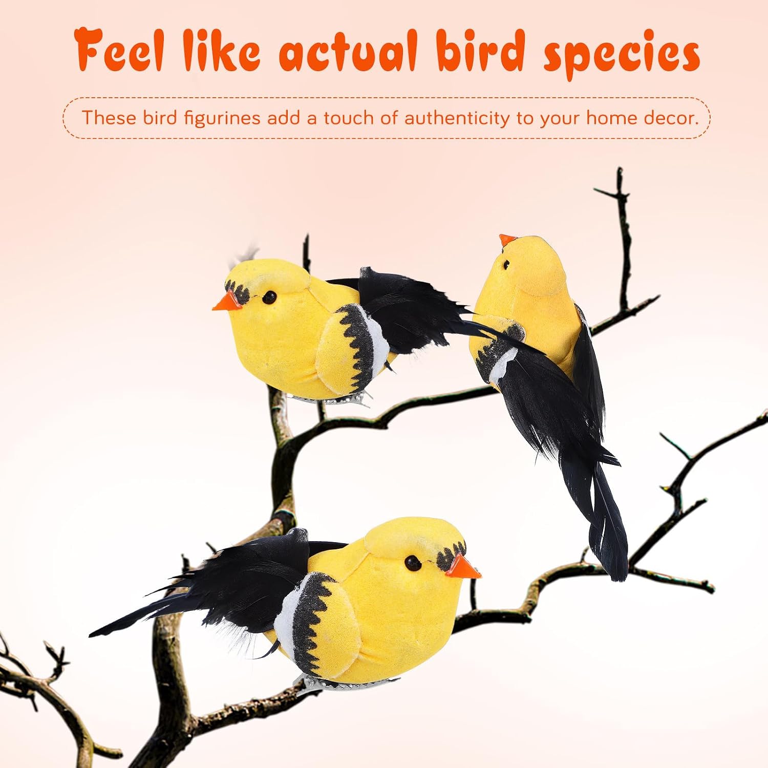 6pcs Yellow Bird Figurine Foam Clip on Indoor Living Room Decor Set image 3