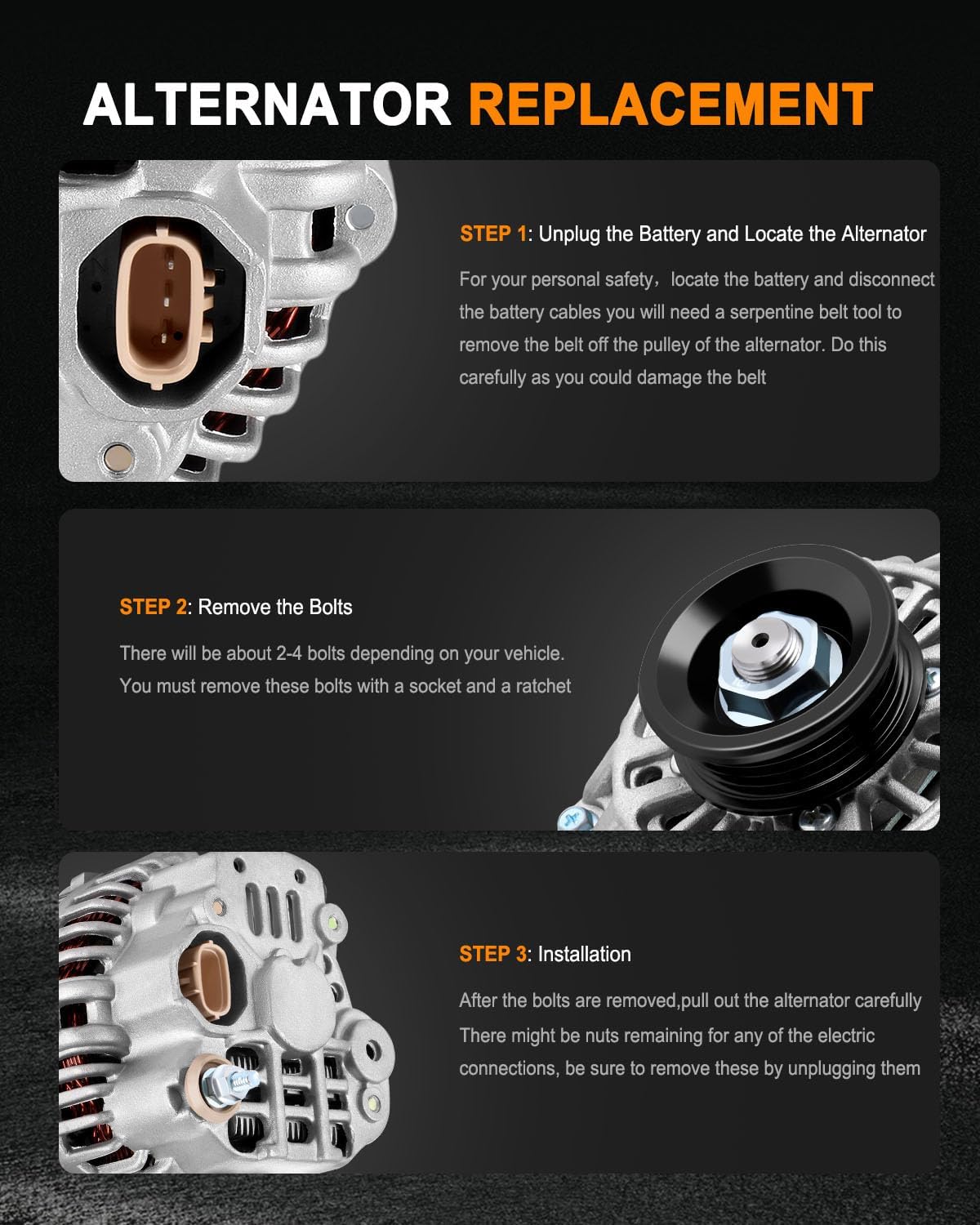 New Alternator Fit for 2001 2002 2003 2004 for Chevrolet Tracker 2.5L, Replace OE 13950, AMT0169, A5TA729130026479, 30027273A5TA7291, A5TA7291ZC31400-67D00, 31400-67D011-2500-01MI