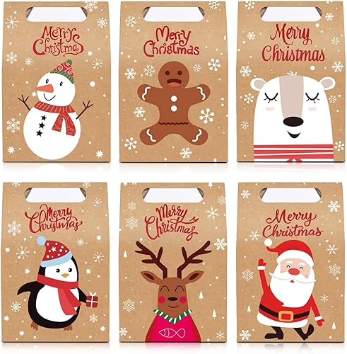 Miniatura 2 de STEFORD Cajas de regalo de papel kraft de Navidad, 24 bolsas de regalo de dulces de Navidad para suministros de fiesta de Navidad