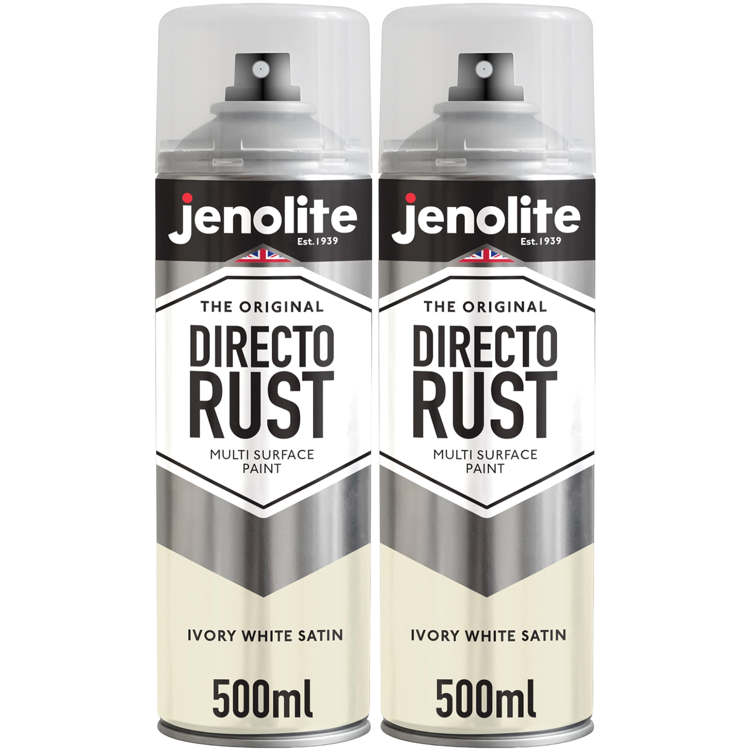 JENOLITE Directorust Spray Paint Satin Finish | IVORY WHITE | 2 x 500ml | Direct To Rust Spray Paint For Metal| All-In-One Multi Surface Paint for Metal, Wood, Plastic, Ceramic | RAL 1013 โ image 1