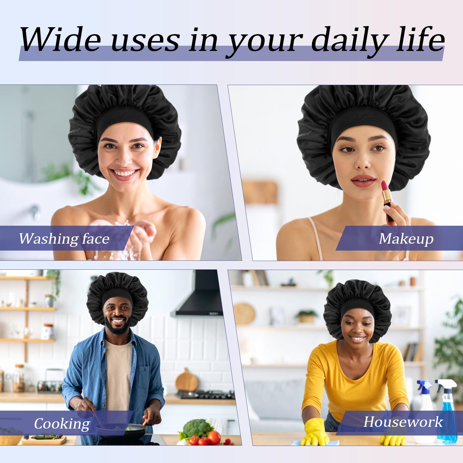 WLLHYF Gorros para hombre, gorro de satén ajustable de seda suave, banda elástica, reversible, grande, para mujeres negras, trenzas de cabello rizado