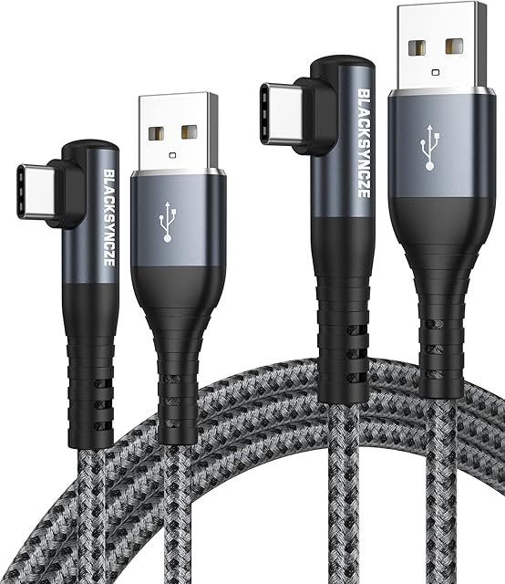BLACKSYNCZE USB C Cable, [1M+2M] Right Angle Type C Charger Cable 3.1A Fast Charging 90 Degree USB C Charger Cable for Galaxy S21 S20 S10 S9 S8 A21s A51 A71, Huawei P40 P30, OnePlus, LG, Xperia