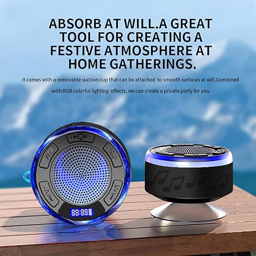 Miniatura 8 de IPX7 Waterproof Shower Speaker with RGB Light & LED Display, Portable Bluetooth 5.3 Suction Cup Radio for Bathroom Party Travel Beach Outdoor  Keeps