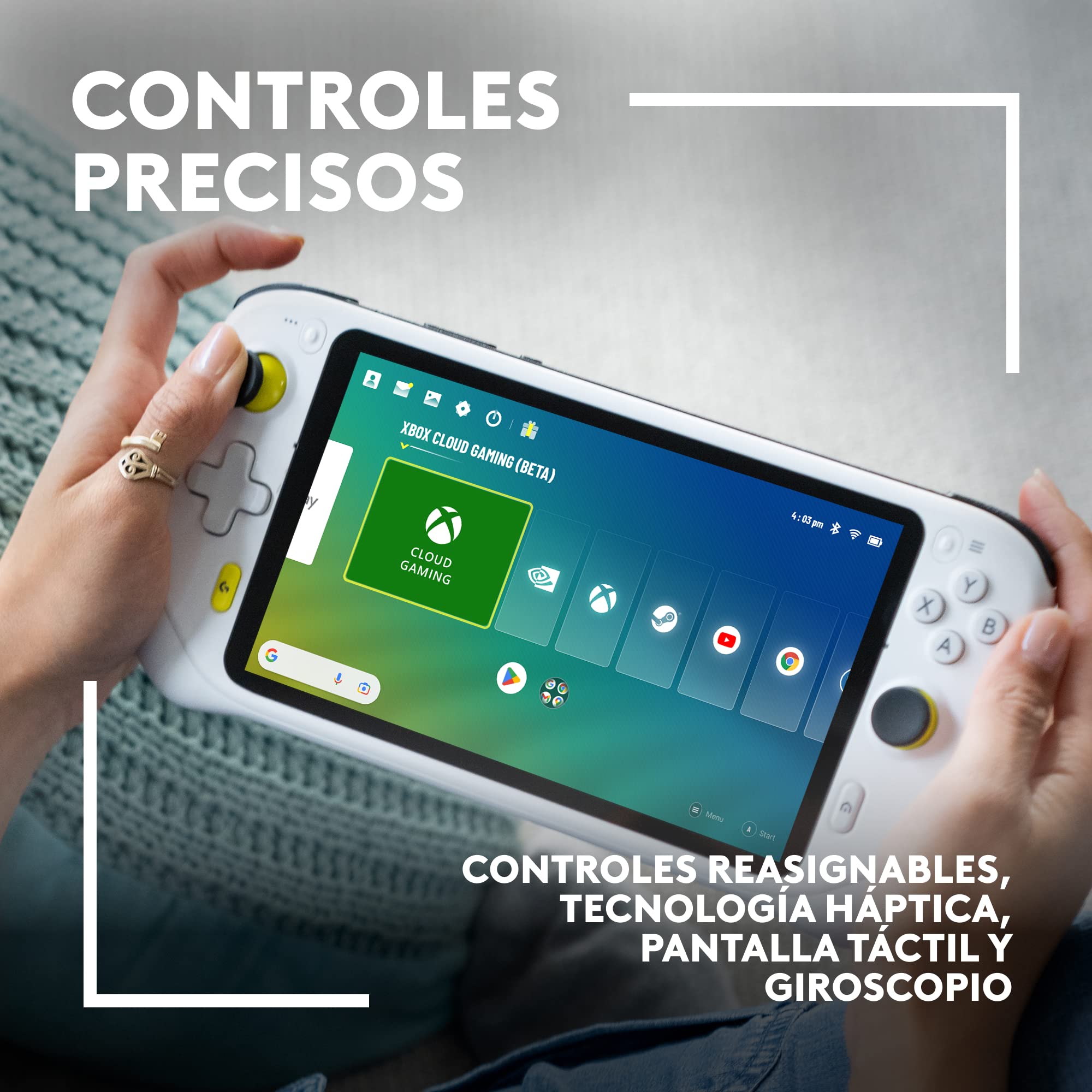 Logitech G Cloud Gaming Handheld, consola portátil con batería de larga duración, pantalla táctil 1080P de 7 in, Xbox Cloud Gaming, NVIDIA GeForce, Google Play - Blanco