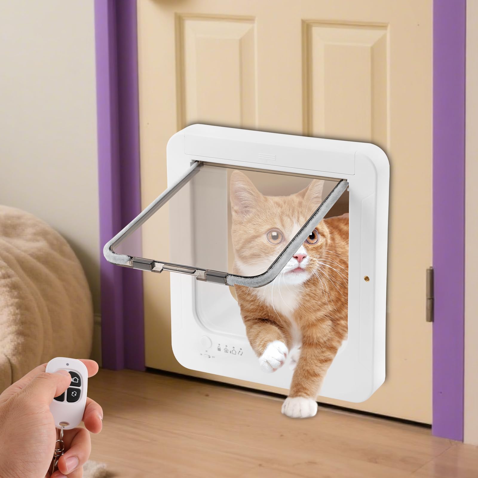 Smart Pet Door mit RFID-Halsbandschlüsseln, 4 Schaltmodi und Fernbedienung – für Katzen und Hunde bis zu 25 Pfund, nstallation in UPVC-Türen, Glas und Holz (Weiß)