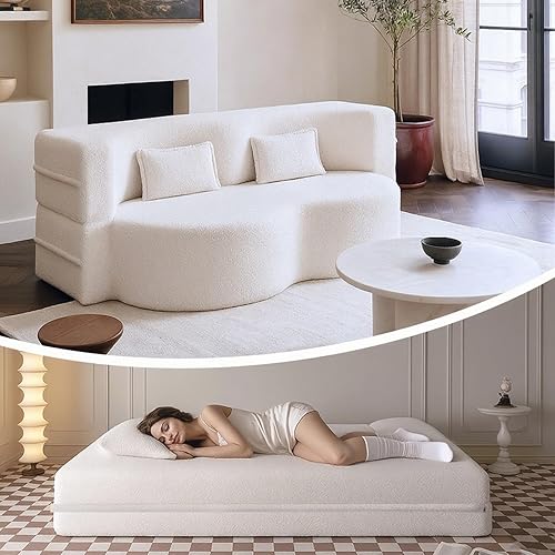 JOYBASE 78in Sofa Couch Convertible Oversized Cloud Loveseat Minimalist Sleeper Sofa Bed for Living Room, Apartment, Office, No Assembly Required (Beige)
