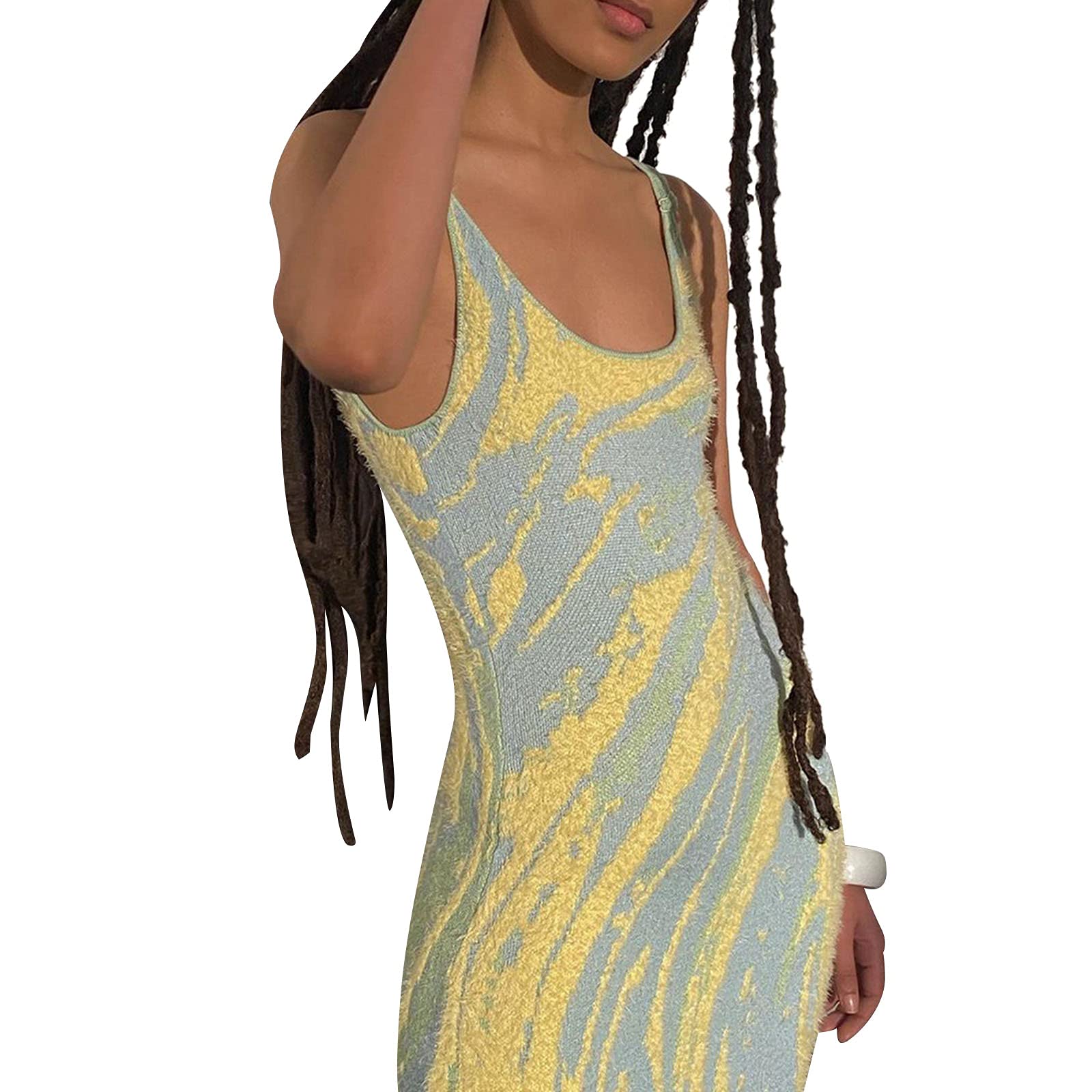 Womens Sexy Spaghetti Strap Knitted Maxi Dress Sleeveless Club Party Long Bodycon Dresses Y2K Streetwear