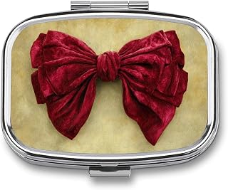 Deep Red Velvet Bow Pill Box 2 Compartment Portable Medicine Case Travel Pill Organizer for Pocket Purse